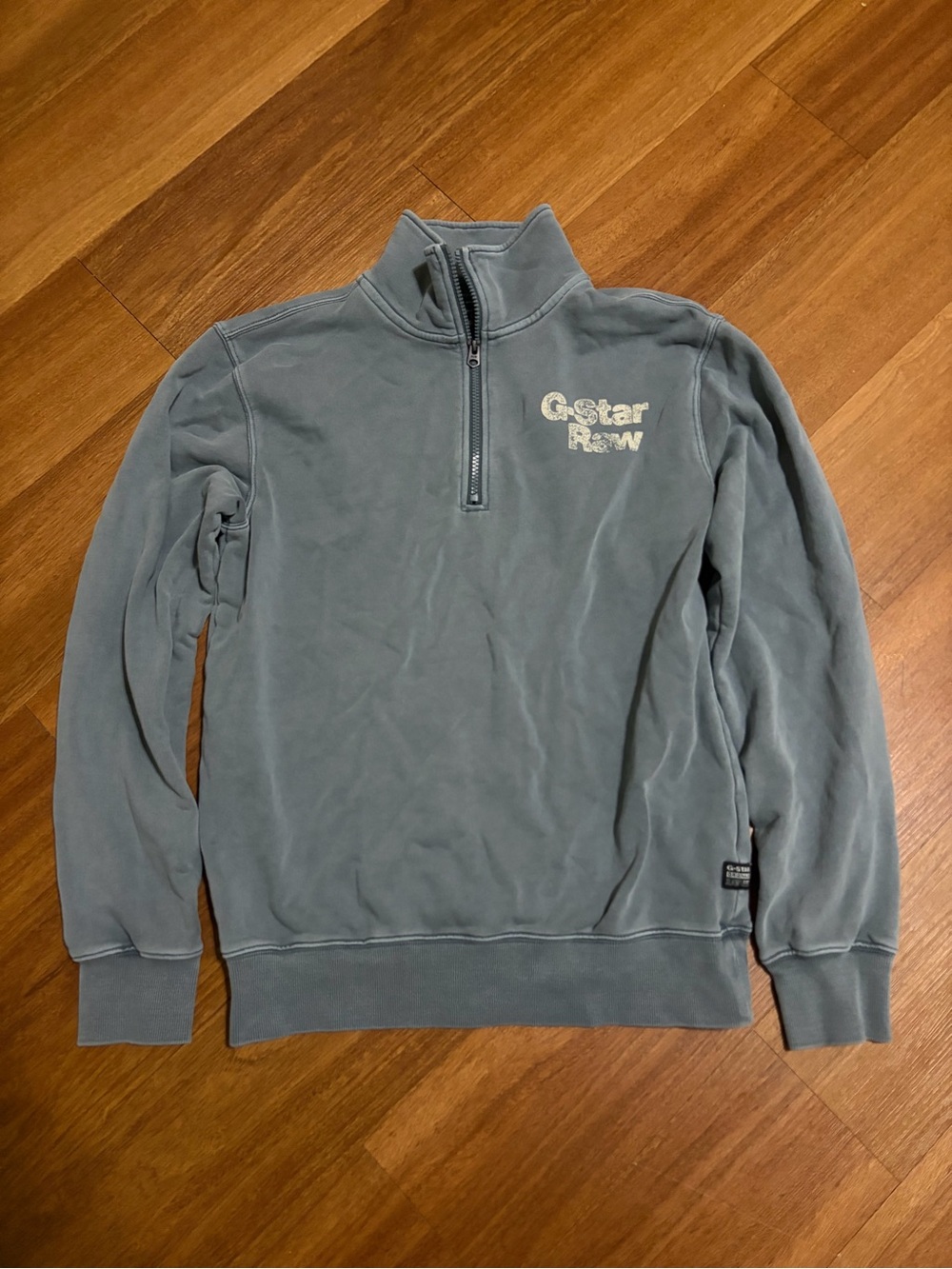 G-Star Raw Men's Dusty Blue Quarter-Zip Sweatshirt Size M 100% Cotton Distressed